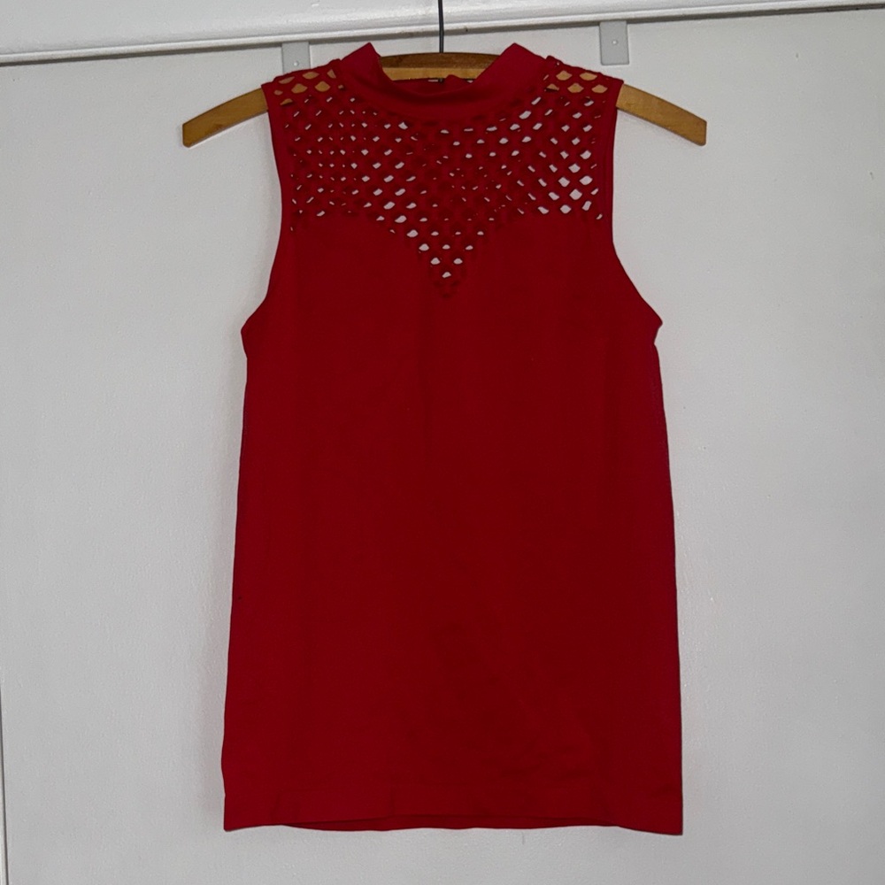 VENUS Red Sleeveless Mesh Blouse tank top sleeveless holiday sexy